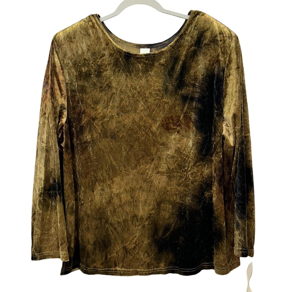 NWT‎ New Look California Shirt Womens L Brown Crushed Velvet Long Sleeve Top USA